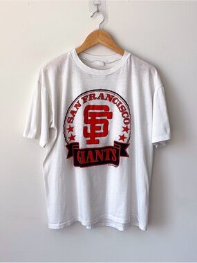 Vintage 80s San Fransisco SF Giants Paper Thin Burnout T-Shirt Size L Baseball